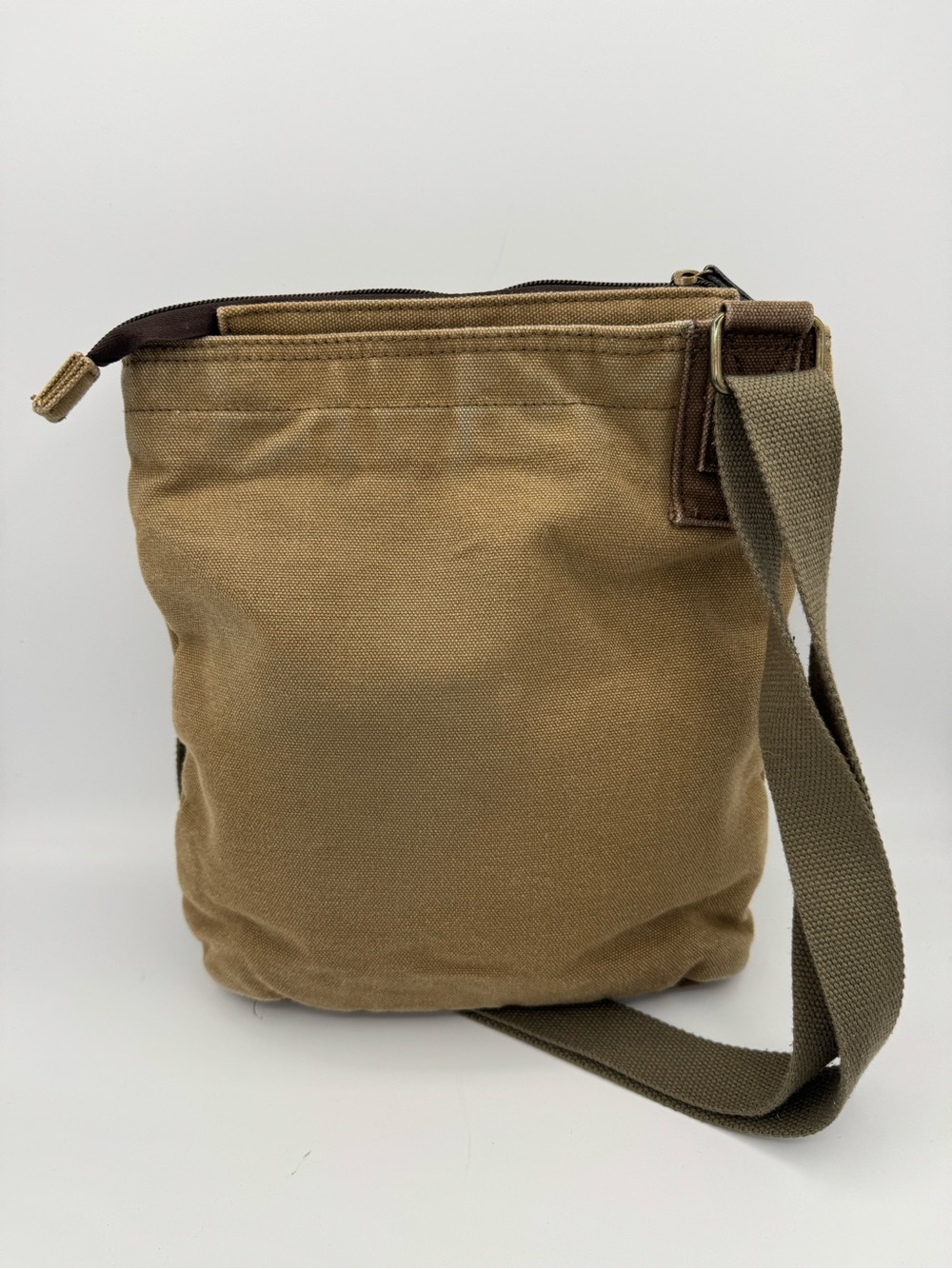 Chala Patch Embellished Canvas Crossbody Messenger Bag- Olive Green Tan Brown - Picture 3 of 11